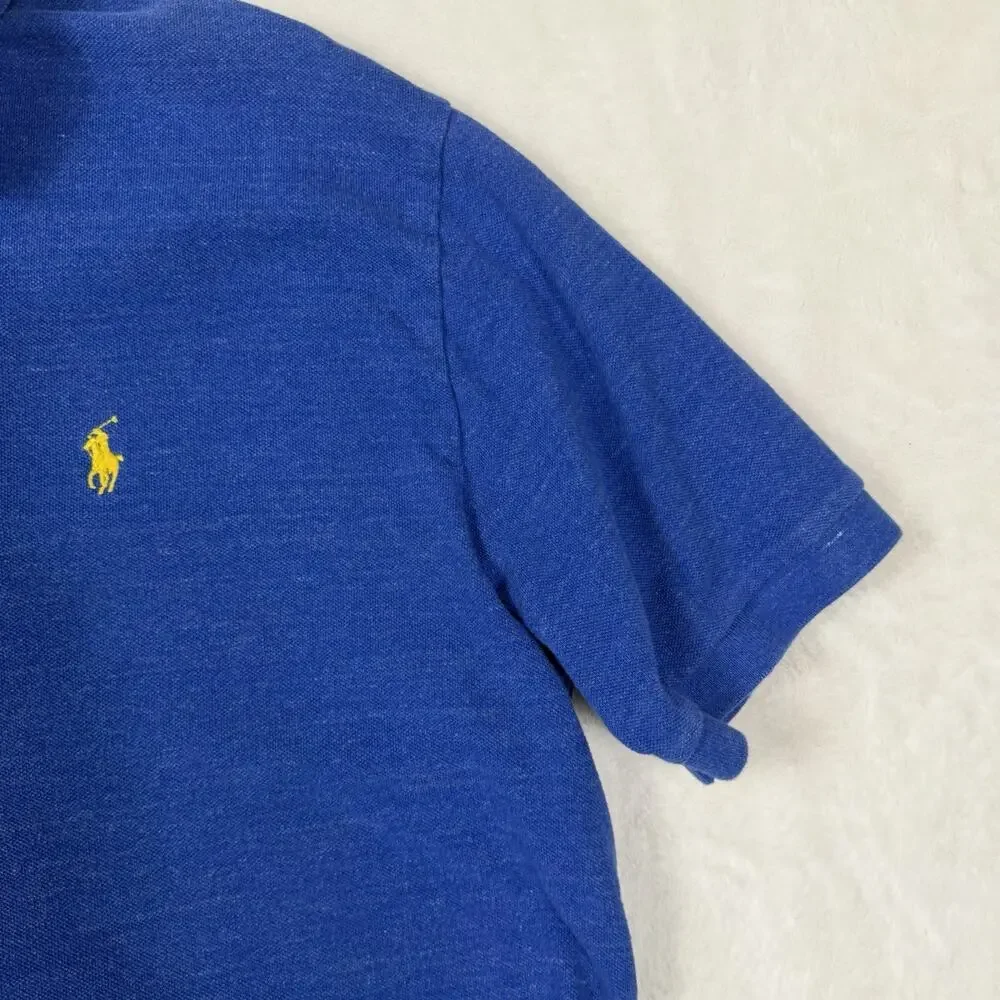 Polo Ralph Lauren Polo Shirt XL Blue Yellow Pony Cotton Classic Fit Preppy